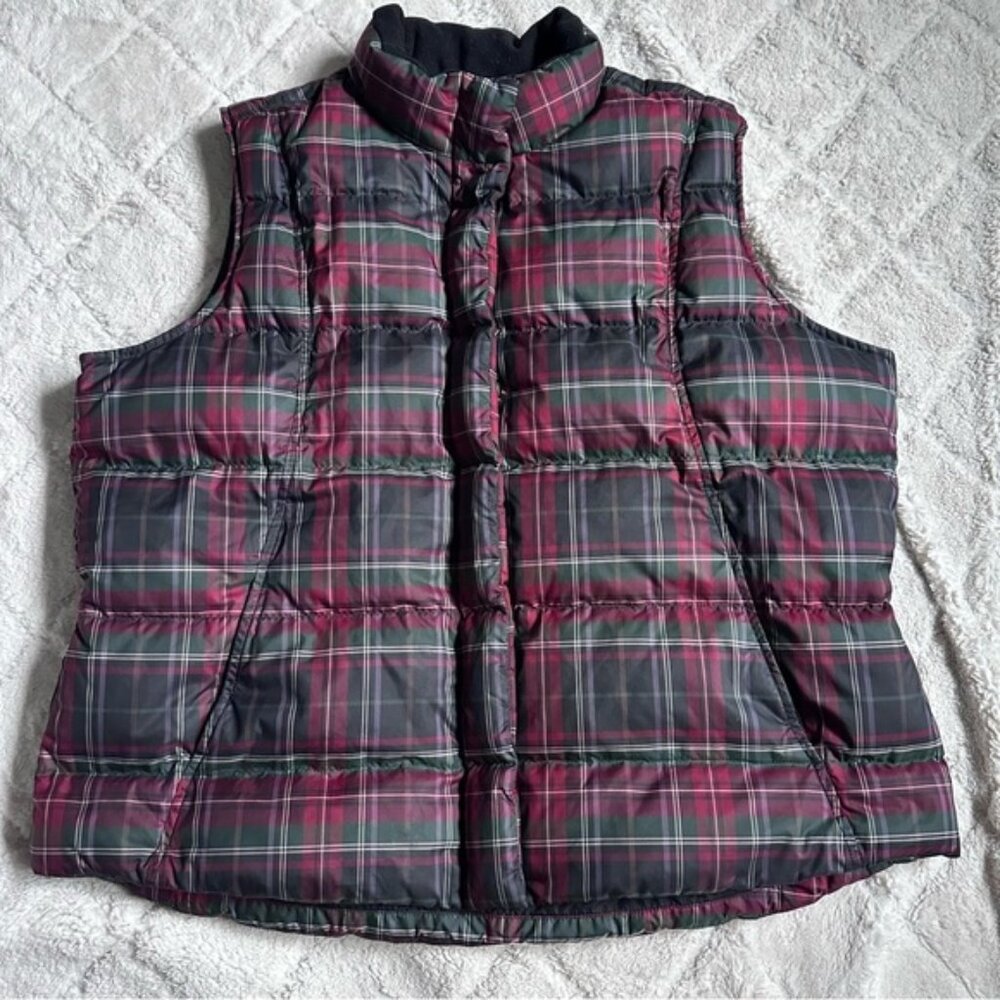 Eddie Bauer | Green and Red Plaid Goose Down Full Zip Vest | Size XXL
